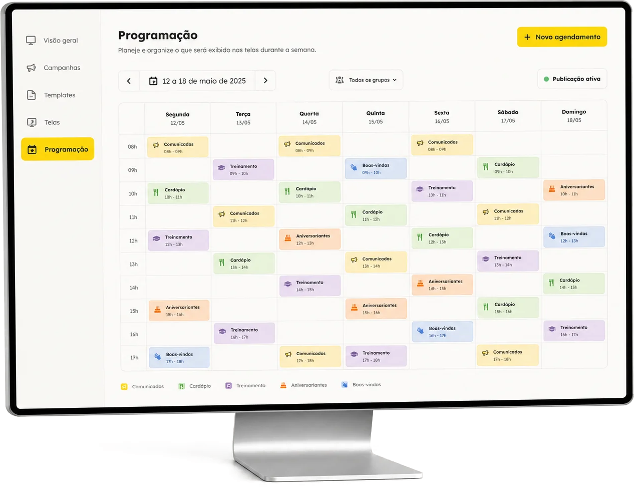 Grade semanal de programação da Beehome TV, com o conteúdo distribuído por horário