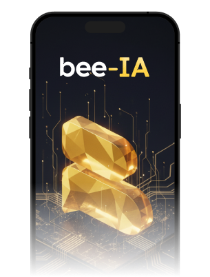 Visual em celular com interface do Bee-IA em destaque