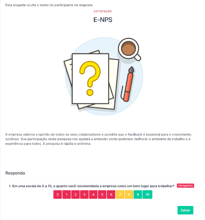 Screenshot da funcionalidade de eNPS da Beehome mostrando métricas de satisfação do colaborador.